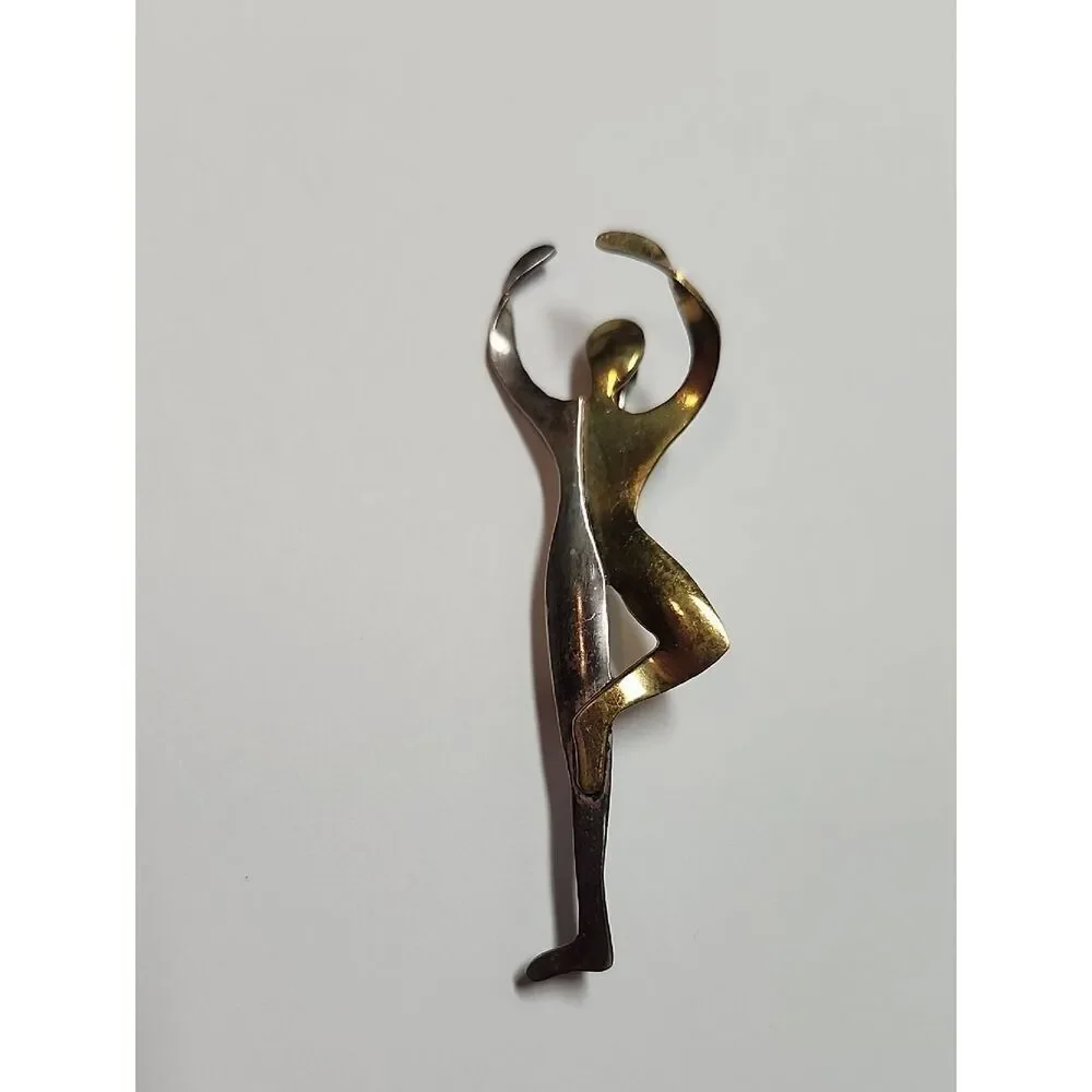 Far fetched artisan mixed metal sterling silver brass pin brooch person